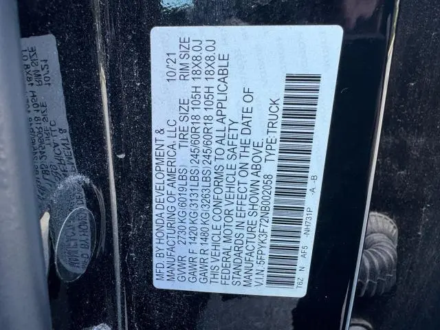2022 HONDA RIDGELINE RTL  