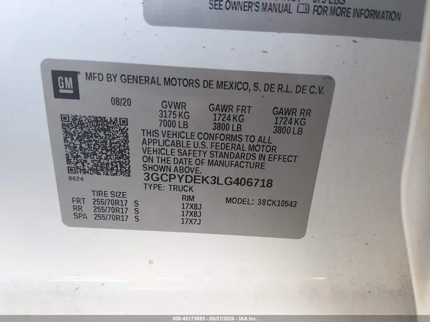 2020 CHEVROLET SILVERADO 1500 4WD  SHORT BED LT
