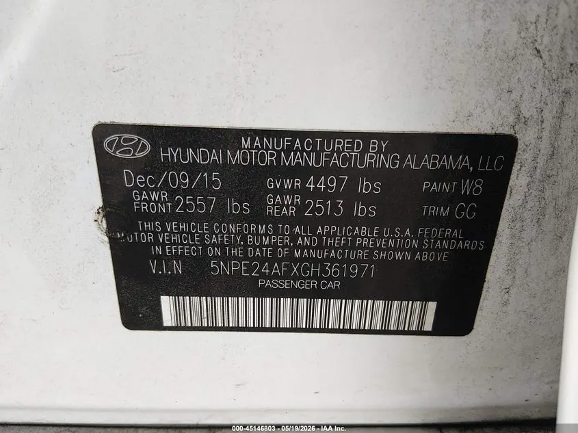 2016 HYUNDAI SONATA SE