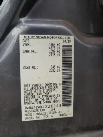 2019 NISSAN ALTIMA SL  