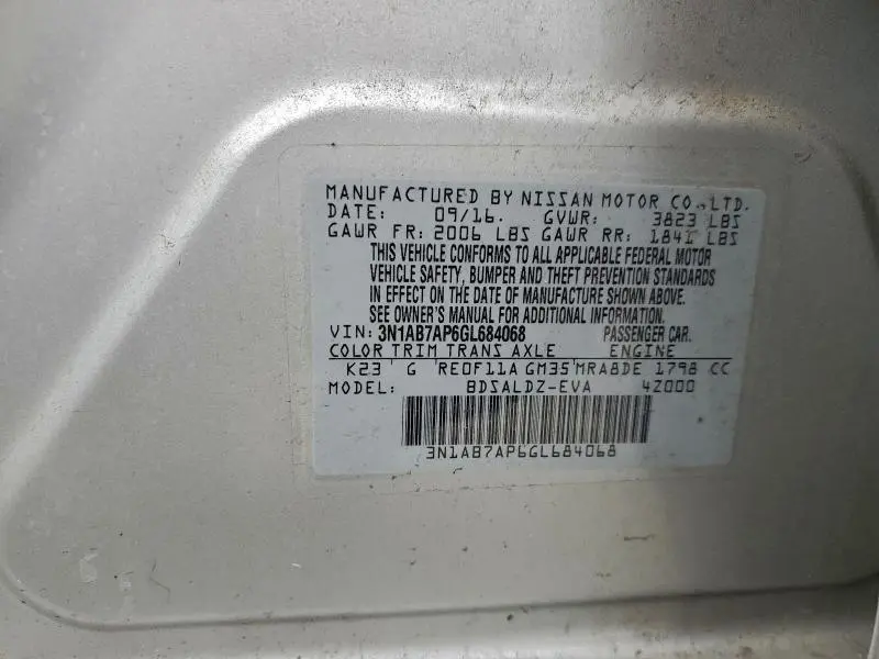 2016 NISSAN SENTRA S  