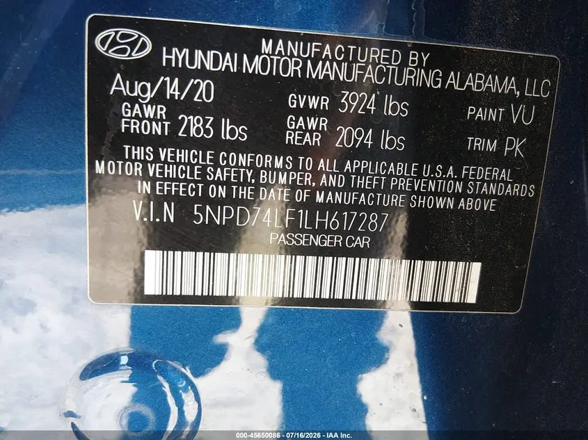 2020 HYUNDAI ELANTRA SE