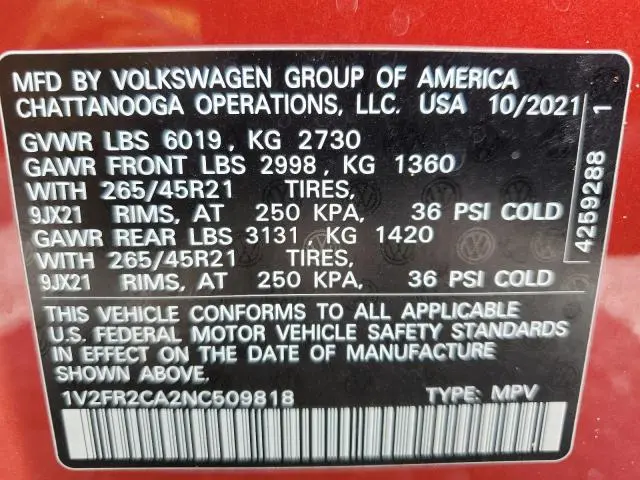 2022 VOLKSWAGEN ATLAS SEL PREMIUM R-LINE  