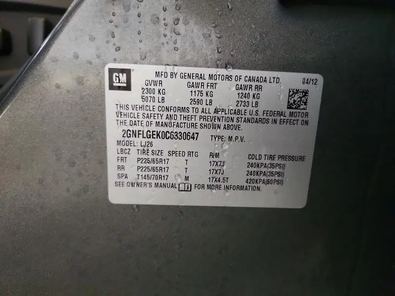 2012 CHEVROLET EQUINOX LTZ  