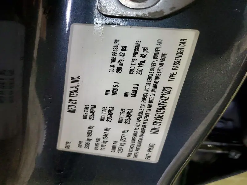 2019 TESLA MODEL 3   