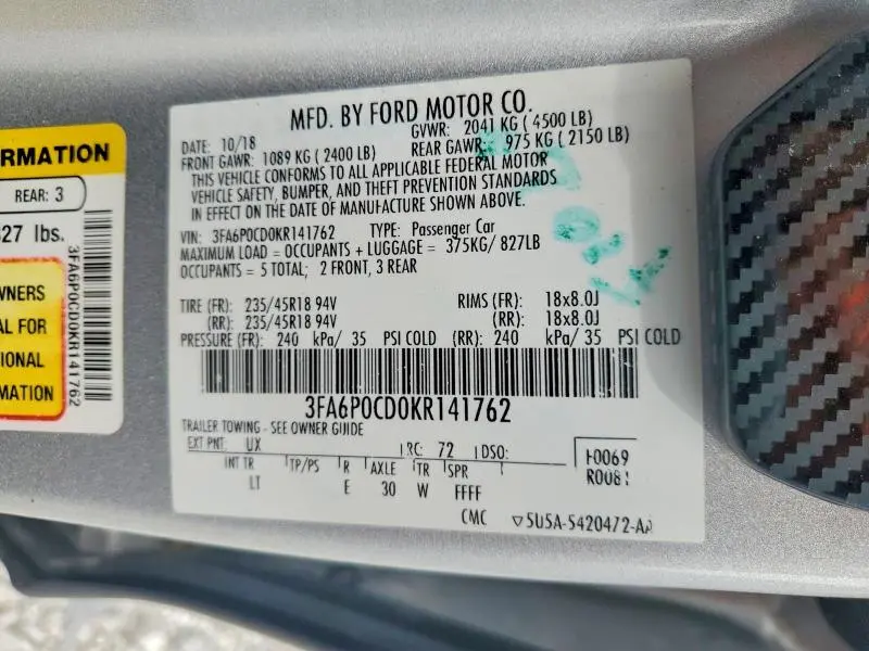 2019 FORD FUSION SEL  