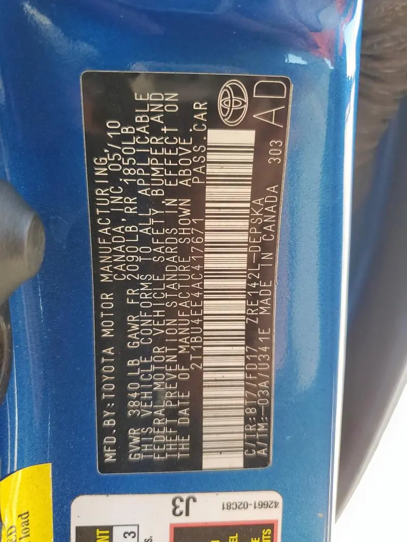 2010 TOYOTA COROLLA BASE  