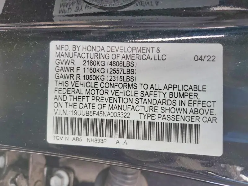 2022 ACURA TLX TECHNOLOGY  