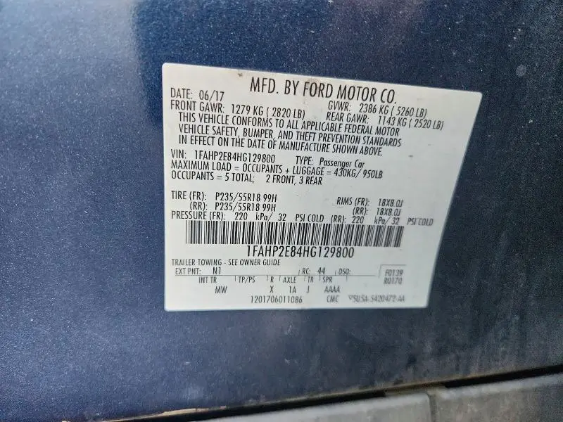 2017 FORD TAURUS SEL  