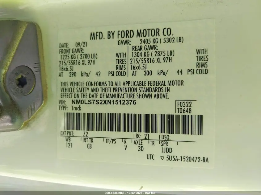 2022 FORD TRANSIT CONNECT XL