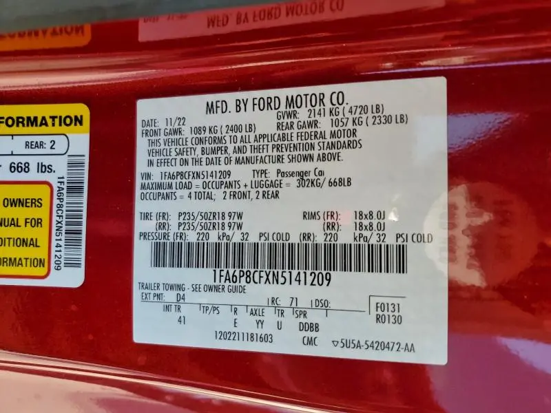 2022 FORD MUSTANG GT  