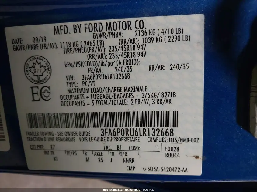 2020 FORD FUSION HYBRID TITANIUM