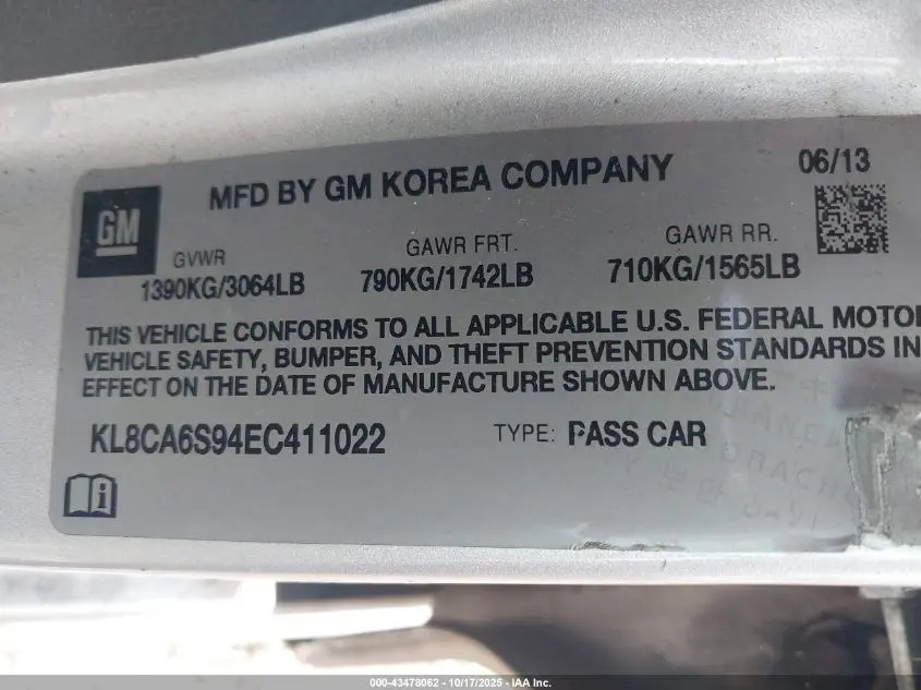 2014 CHEVROLET SPARK LS MANUAL