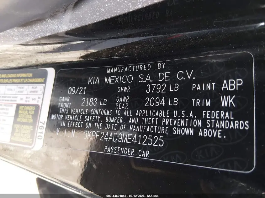 2021 KIA FORTE LXS