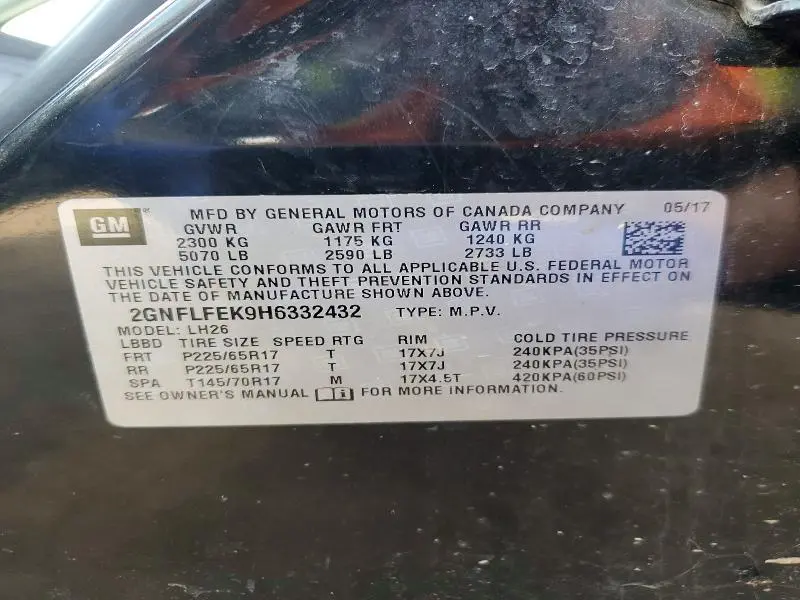 2017 CHEVROLET EQUINOX LT  