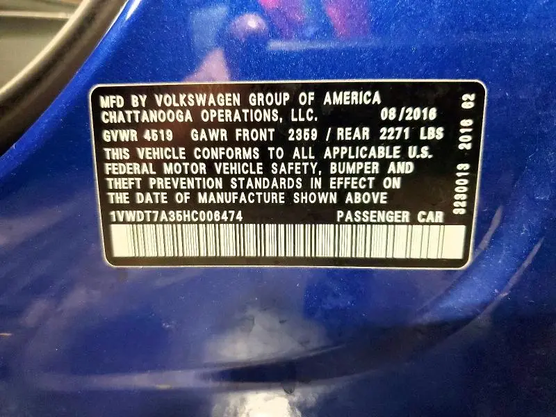 2017 VOLKSWAGEN PASSAT R-LINE  