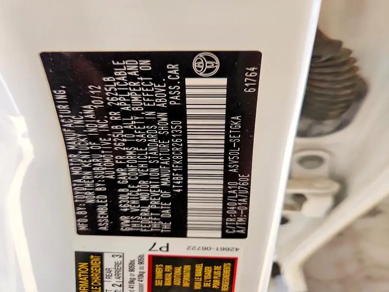 2012 TOYOTA CAMRY XLE  