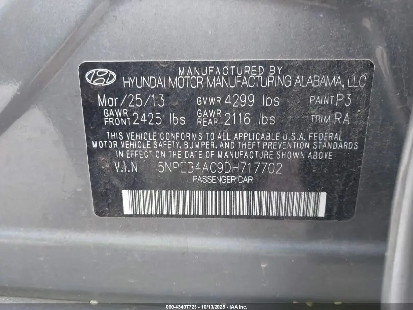 2013 HYUNDAI SONATA GLS