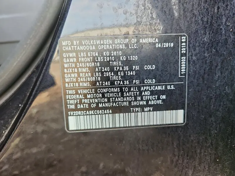2019 VOLKSWAGEN ATLAS SE  