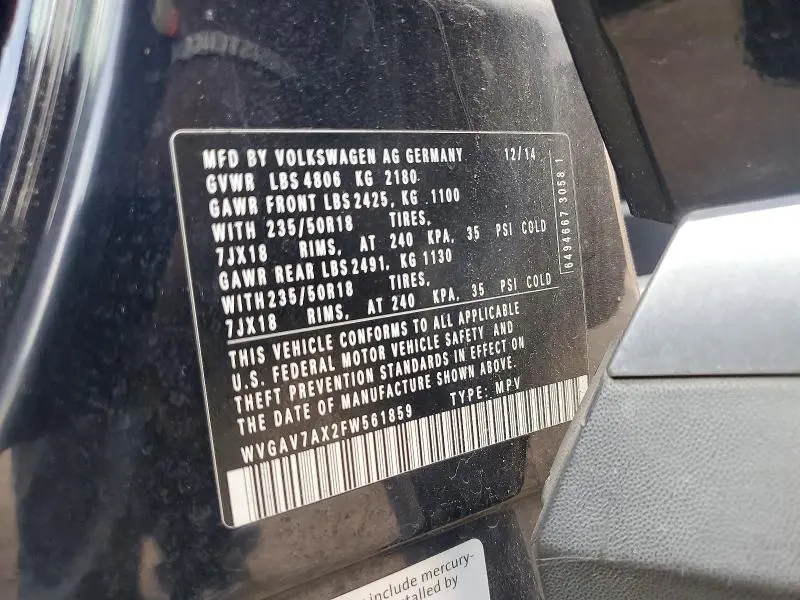 2015 VOLKSWAGEN TIGUAN S  