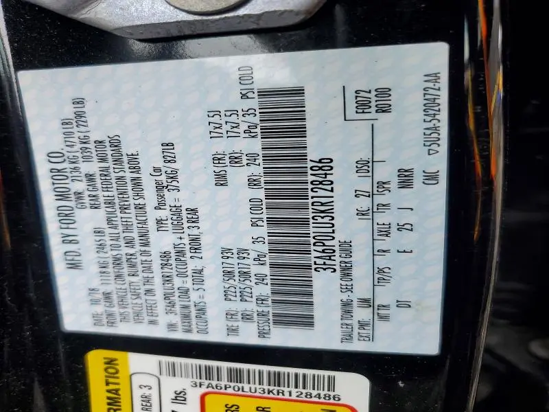 2019 FORD FUSION SE  