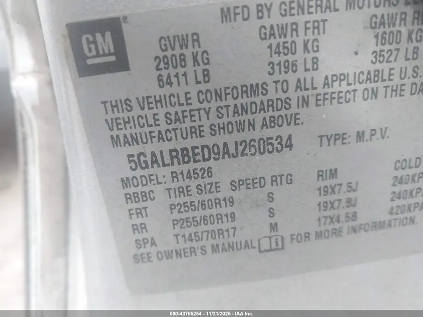 2010 BUICK ENCLAVE 1XL