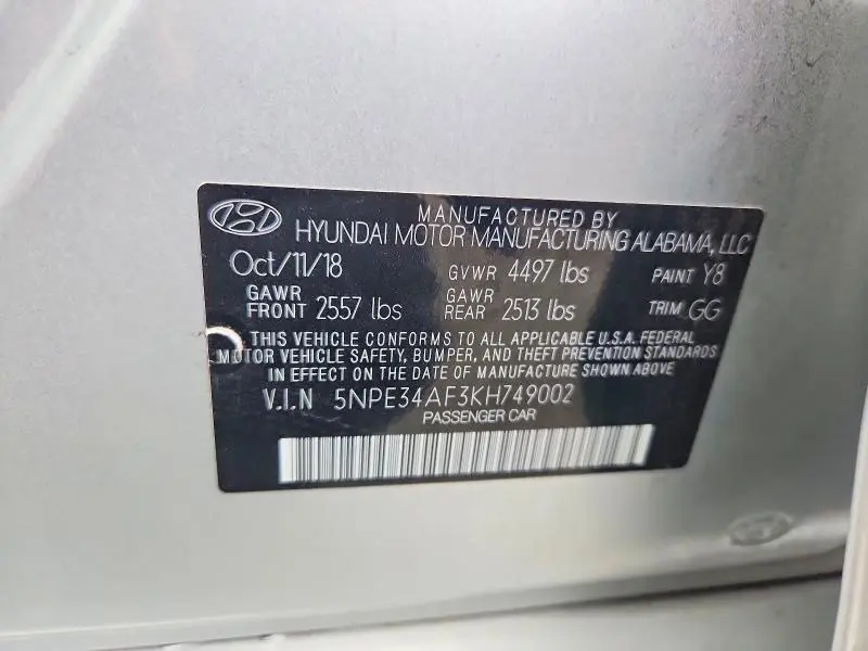 2019 HYUNDAI SONATA SEL  
