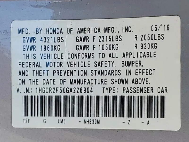 2016 HONDA ACCORD SPORT  