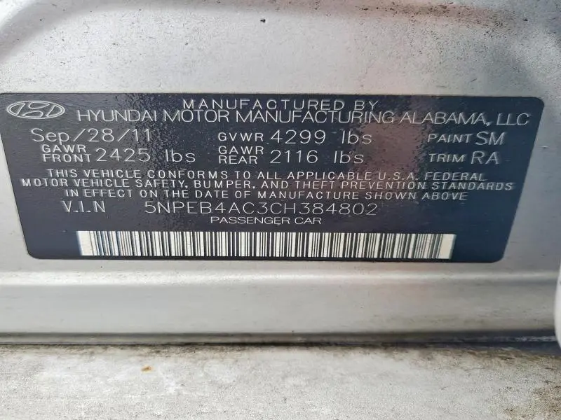 2012 HYUNDAI SONATA GLS  