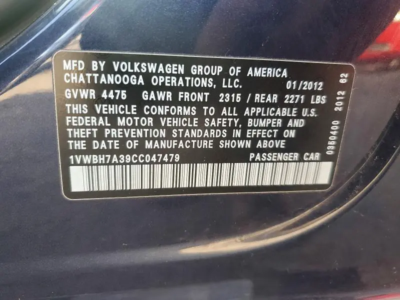 2012 VOLKSWAGEN PASSAT SE  