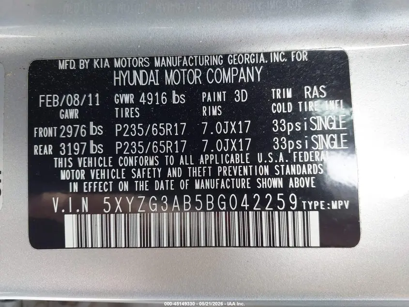 2011 HYUNDAI SANTA FE GLS