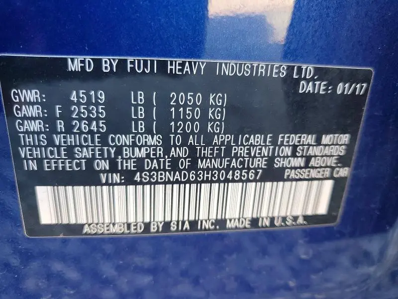 2017 SUBARU LEGACY 2.5I PREMIUM  