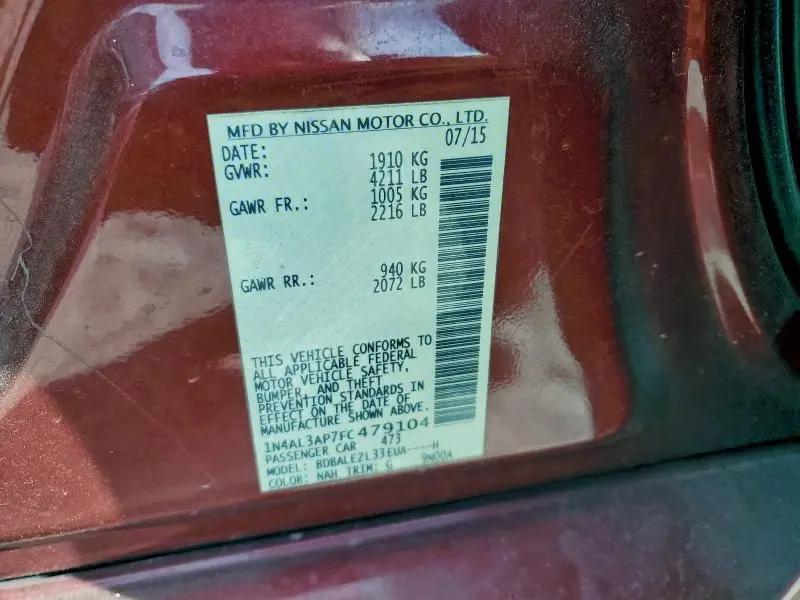 2015 NISSAN ALTIMA 2.5  