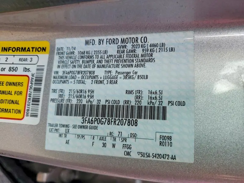 2015 FORD FUSION S  