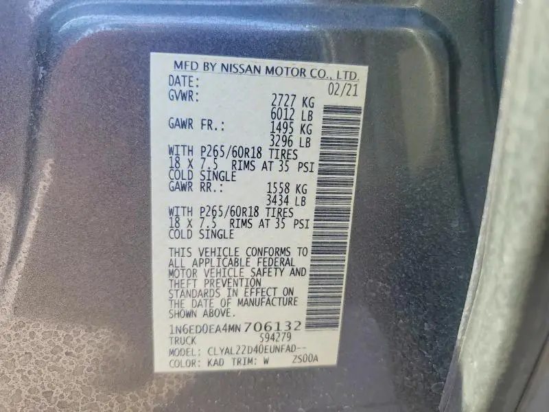 2021 NISSAN FRONTIER SV  