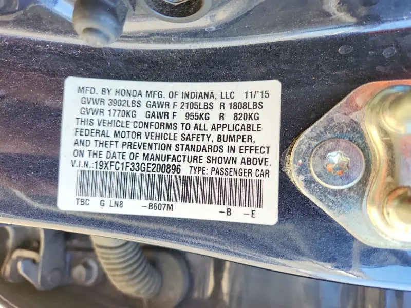 2016 HONDA CIVIC EX  