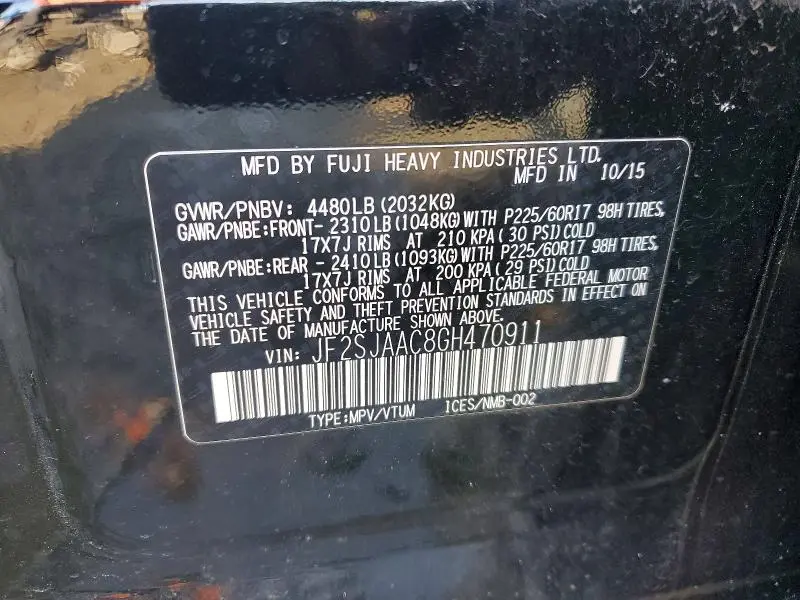 2016 SUBARU FORESTER 2.5I  