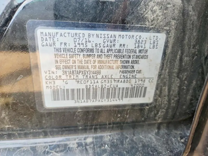 2016 NISSAN SENTRA S  