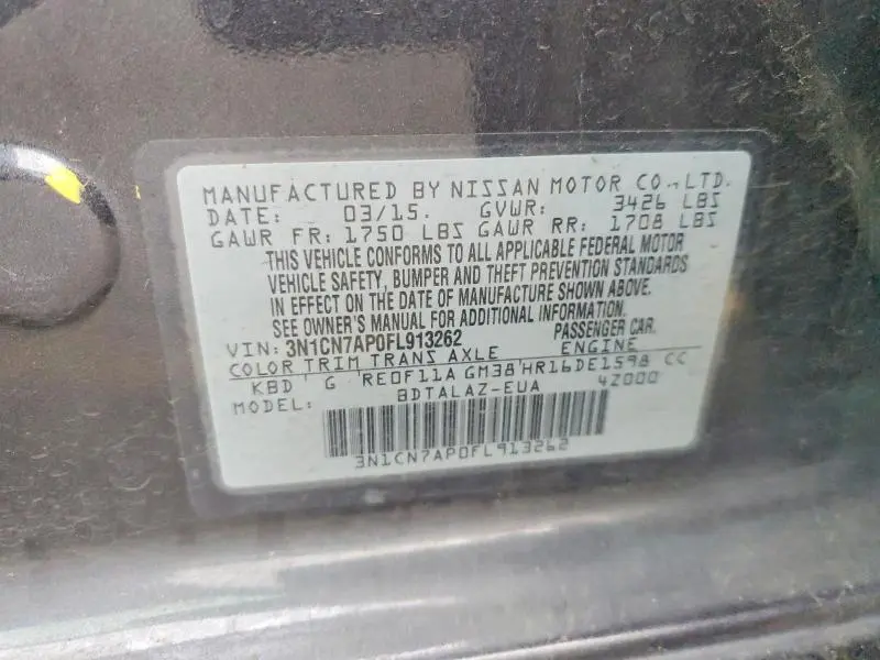 2015 NISSAN VERSA 1.6 S PLUS  