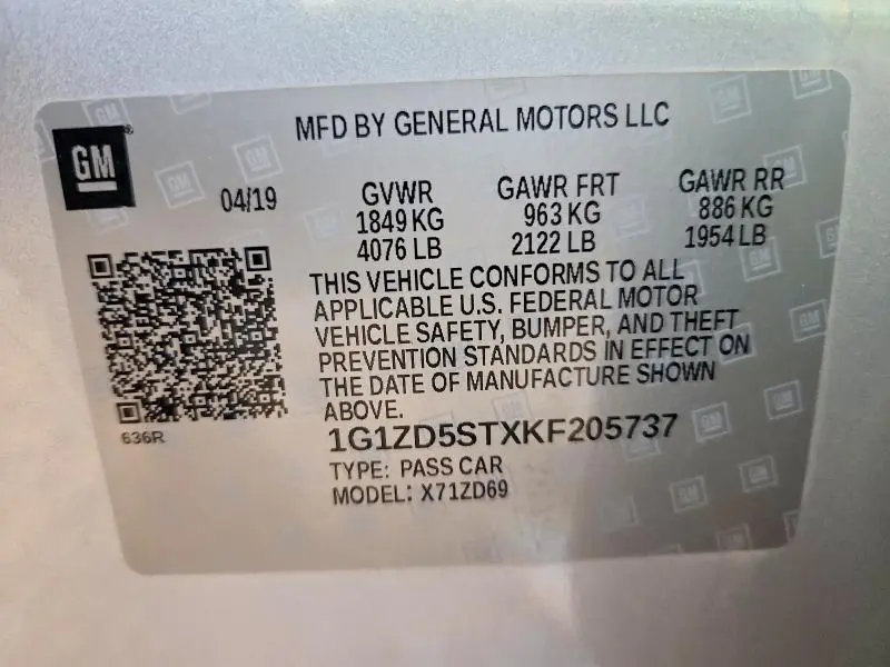 2019 CHEVROLET MALIBU LT  
