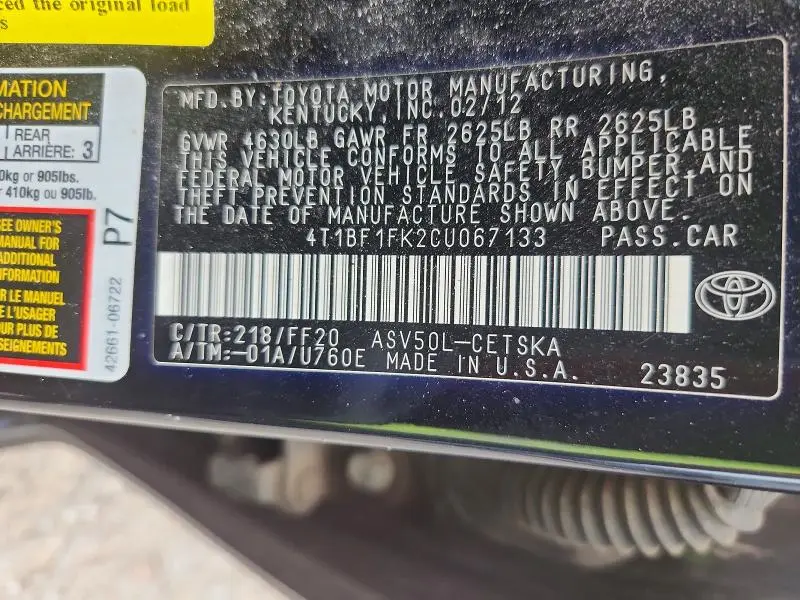 2012 TOYOTA CAMRY SE  