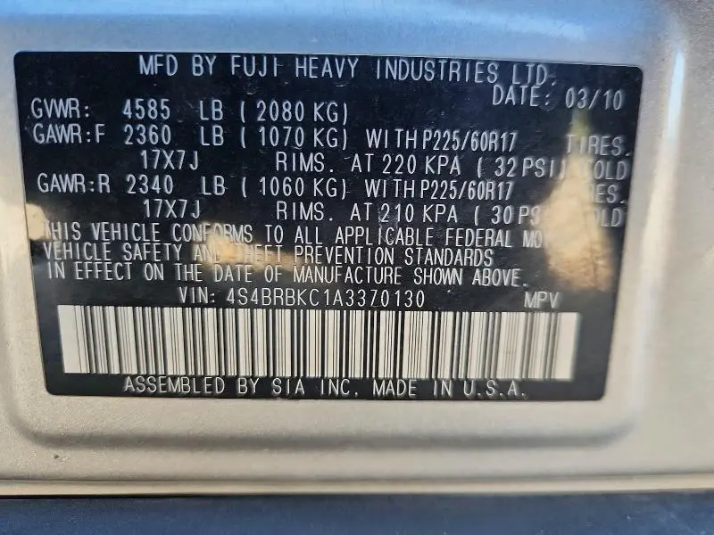 2010 SUBARU OUTBACK 2.5I LIMITED  