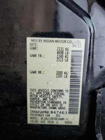 2011 NISSAN MAXIMA S  