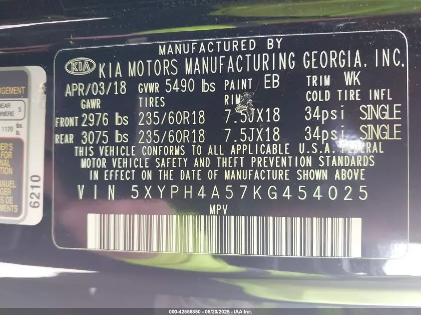 2019 KIA SORENTO 3.3L EX