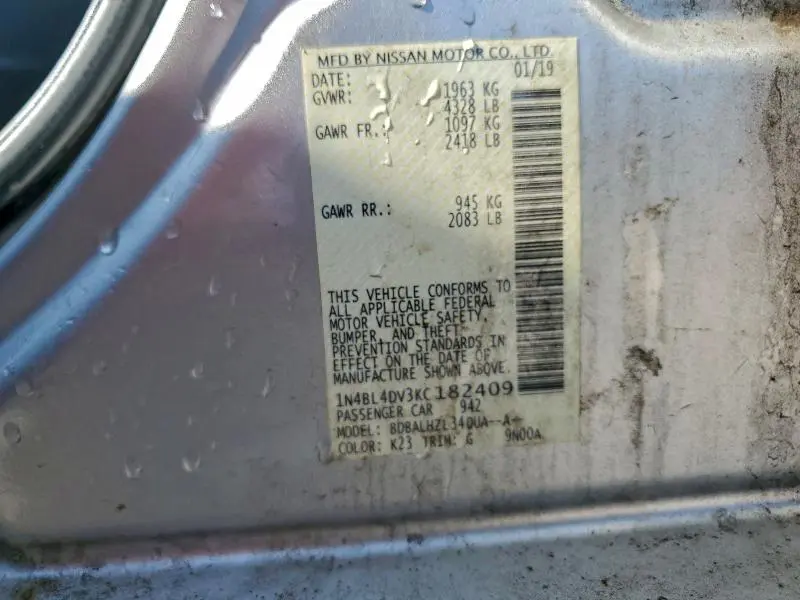 2019 NISSAN ALTIMA SV  