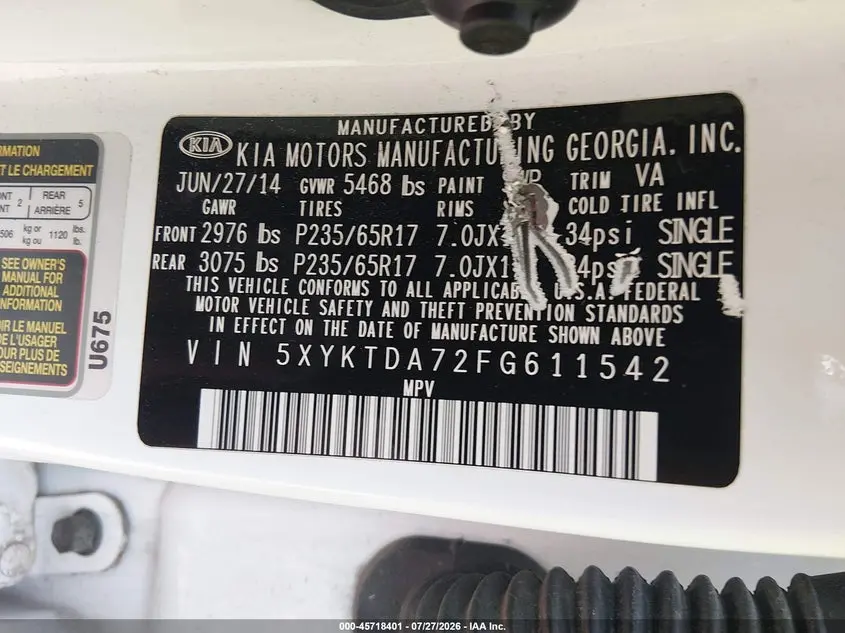 2015 KIA SORENTO LX V6