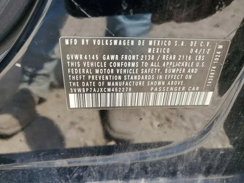 2012 VOLKSWAGEN JETTA SE  