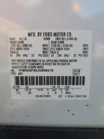 2018 FORD EXPLORER LIMITED  