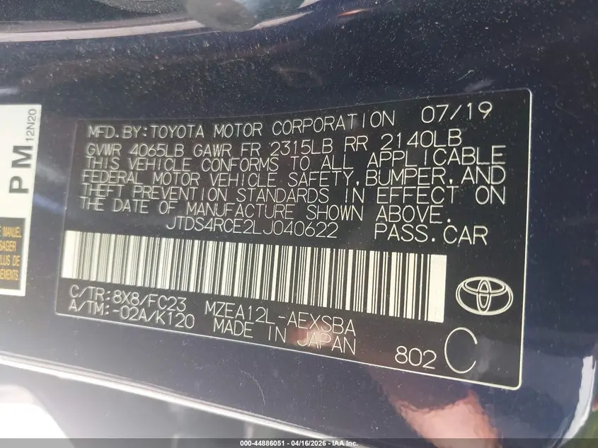 2020 TOYOTA COROLLA SE