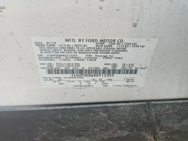 2019 FORD TAURUS SEL  
